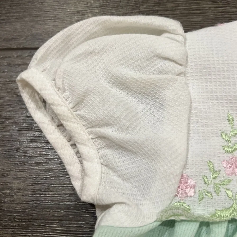 Vintage 90s Rare Editions Sea Foam Green Dress Lace Flowers - Girls 24 Months